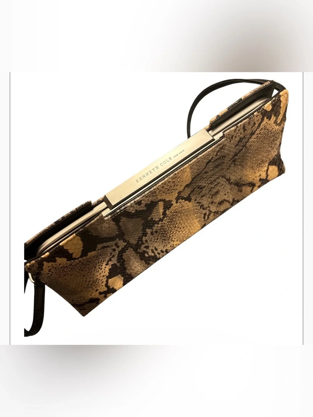 Kenneth Cole New York Brown & Tan Snake-Print Shoulder Clutch